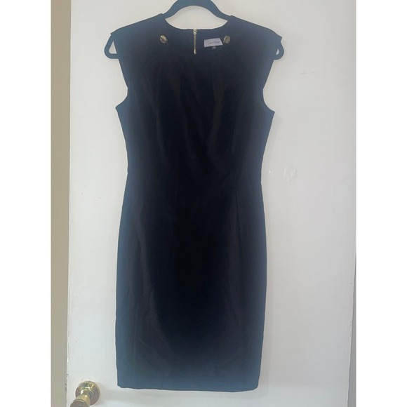 Calvin Klein Dresses & Skirts - Calvin Klein Black Sheath Dress Gold Button Accents M7DB7937 Size 2